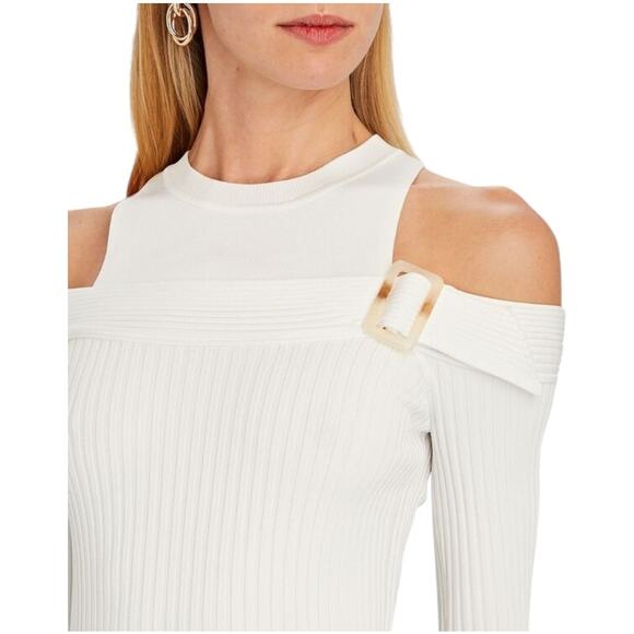 Jonathan Simkhai NWT Mandy Cut Out Cold Shoulder Ribbed Sweater Top White Size M - Picture 3 of 11